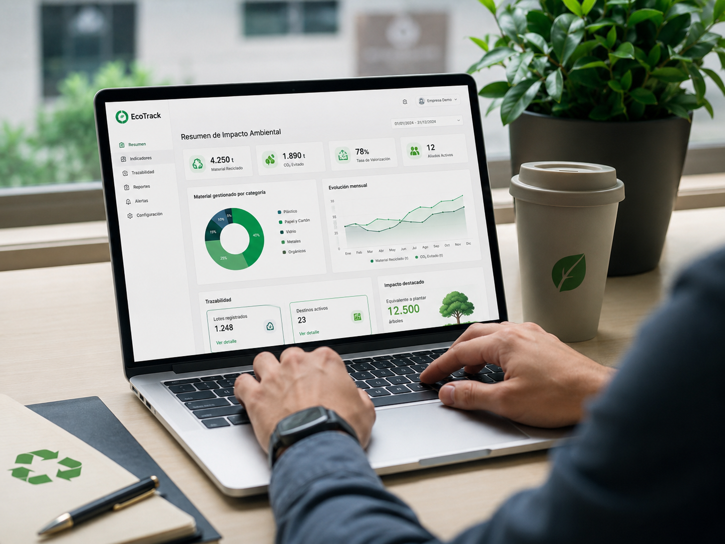 Dashboard de trazabilidad de residuos y reportes de impacto ESG de REVIVO