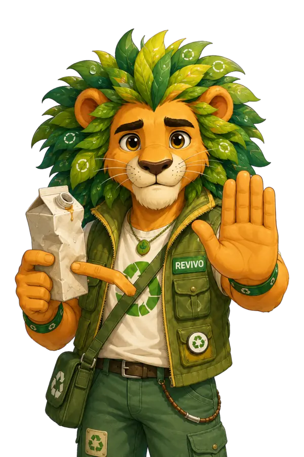 Reci León haciendo una advertencia sobre cartón para líquidos